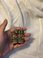 Detailed Hauldali work on traditional antique stone jhumkis