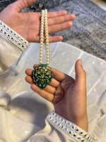 Antique stone pendant crafted in 22K gold with Hauldali detailing