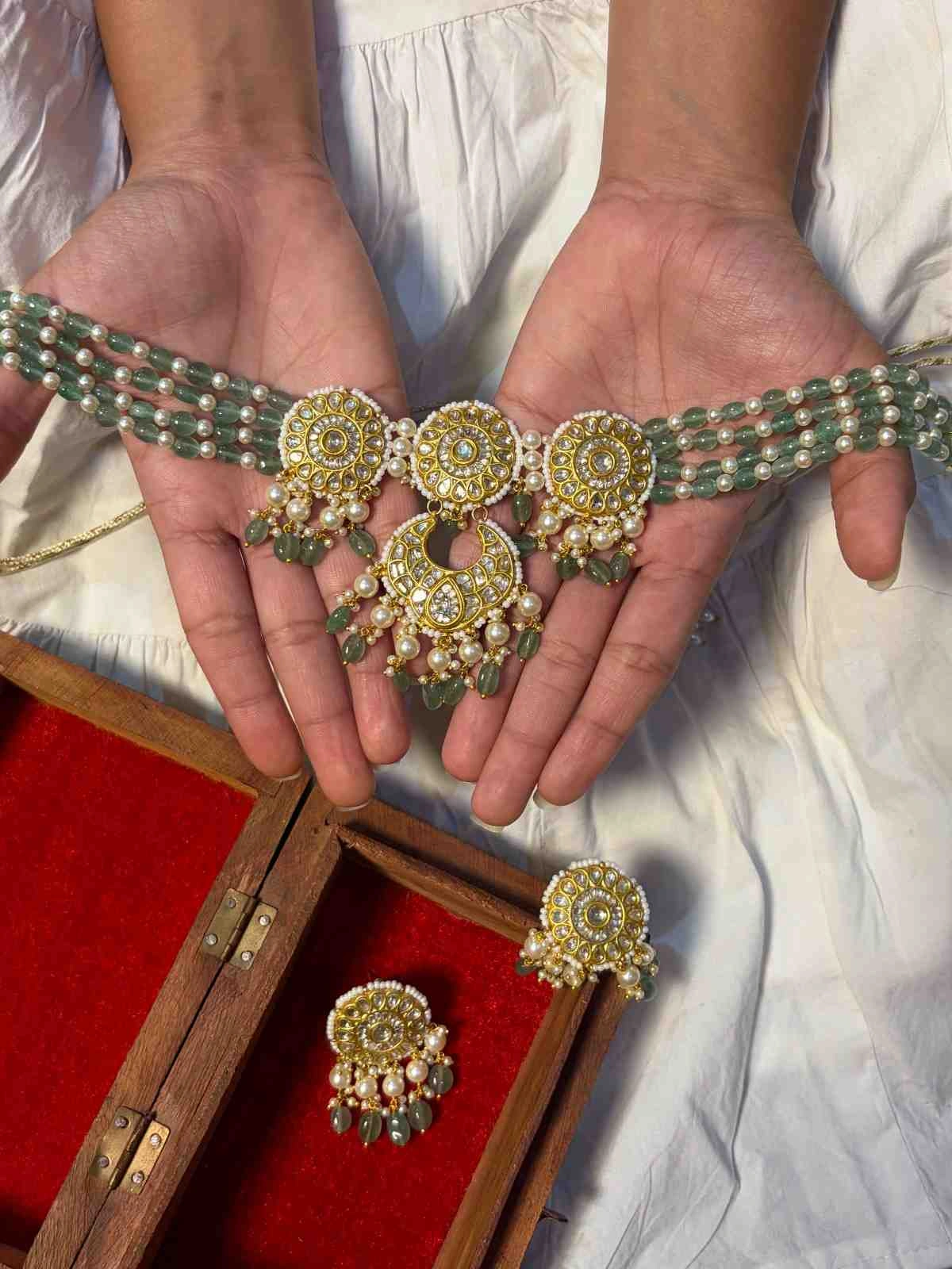 Natural Polki Gold Thappa Jewellery 22K lightweight jewellery with refined natural polki detailing