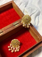 Natural diamond polkis set into lightweight 22K gold earrings