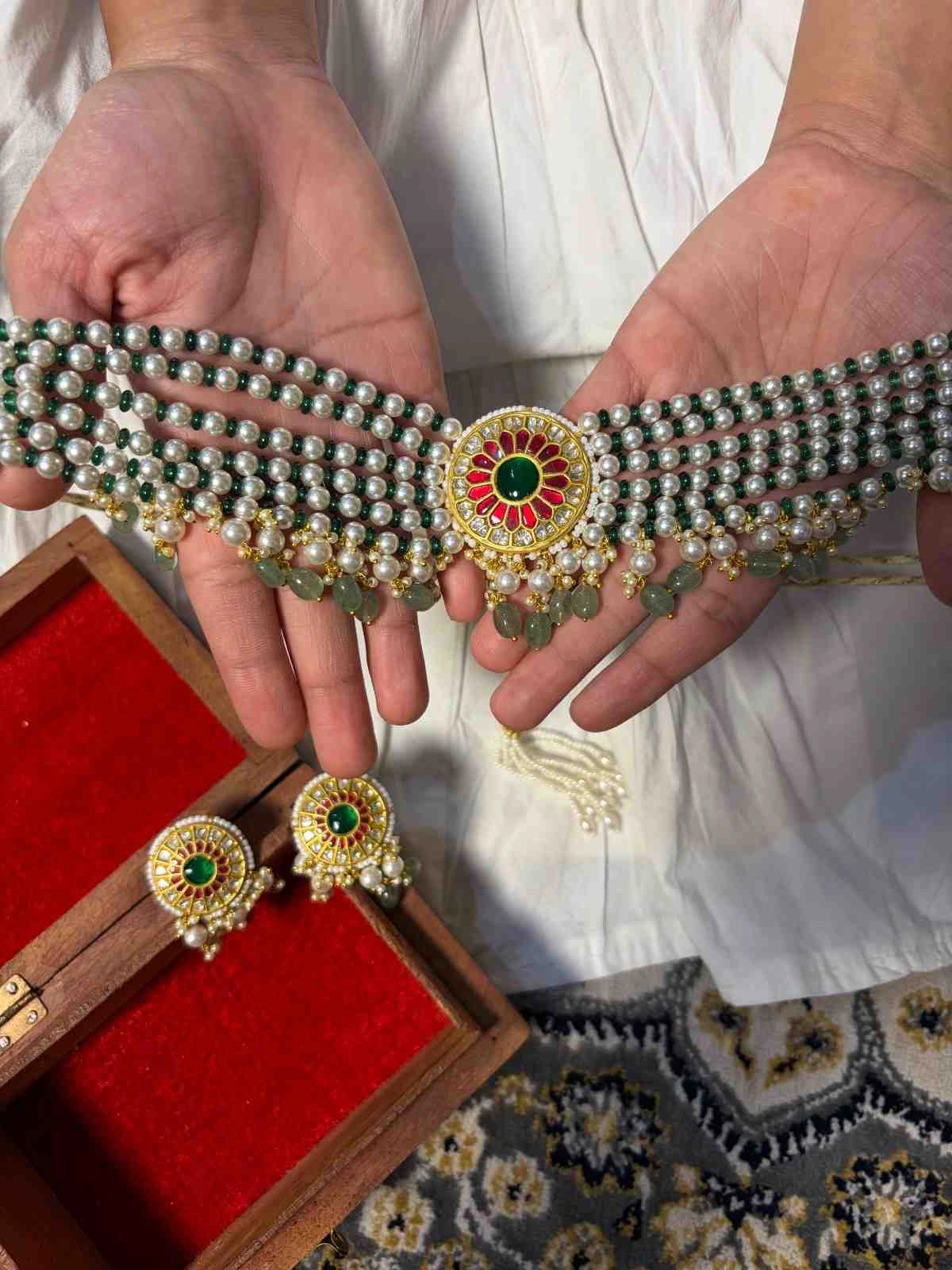 eshvani choker set Elegant 22K lightweight gold jewellery with diamond polki detailing